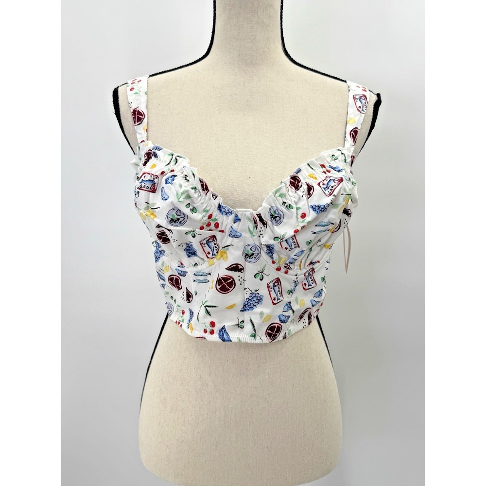 Amalfi Coastal Bralette Corset Top Large Novelty Fish Lemon Cherry Euro Summer